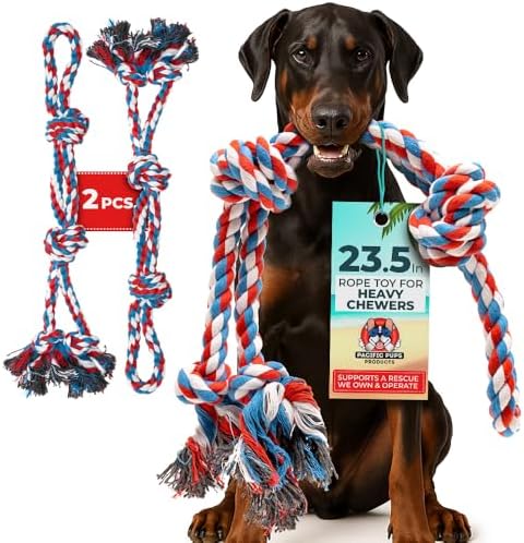 Pacific Pups Products 2 Pack Red - XL Dog Rope Toy for Aggressive Chewers - Benefits Non-Profit Dog Rescue - Tug of War Dog Toy, Dog Toys for Large Dogs, Tough Dog Toys for Aggressive Chewers