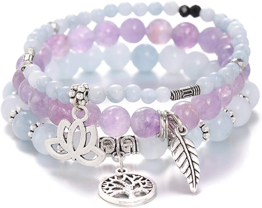 UEUC Tree of Life Yoga Healing Stone Bracelets,Multilayer Lotus Chakra Stone Reiki Bracelet Sets,Anxiety Crystal Natural Stone,for Women Stress Relief