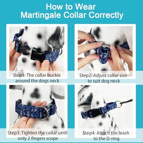 Martingale Collar for Dogs with Buckle Shark Dog Collar Adjustable Soft Nylon Boy Dog Collars for Large Dogs, Deep Blue Shark