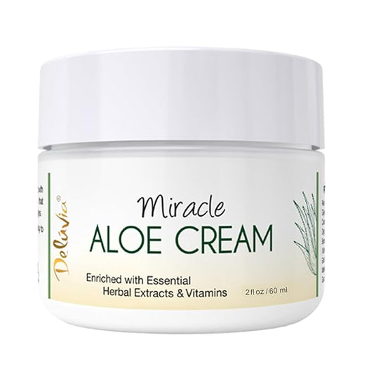 Deluvia Miracle Aloe Cream | Face & Body Moisturizer with Vitamin E & Aloe Vera | Hydrating, Soothing for Dry Skin | Non-Greasy - 2 oz Compact Travel Size