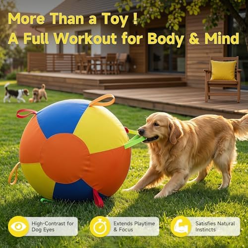 Herding Ball for Dogs, Inflatable Dog Ball for Outside Play, Calming Jumbo Ball for Dogs with Handles, Interactive Herding Toys for Border Collies, Australian Shepherds, Blue Heelers, Horses (18'')
