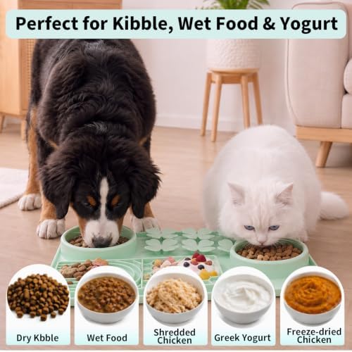 MewaJump Slow Feeder Bowl, 4 in 1 Silicone Lick Mat with Suction Cups for Dog Cat, Snuffle Mat for Pet Smell Training, Puzzle Toys Interactive Sniff Mat for Slow Eating