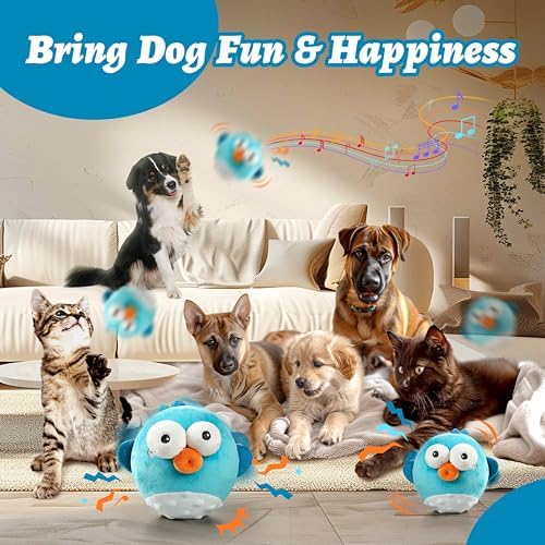 GUKCO Interactive Dog Toys, Moving Ball Toy with Jumping & Music (Puffer) | Rechargeable Plush Toy with Crinkle Paper for Small, Medium & Large Dogs to Keep Them Busy