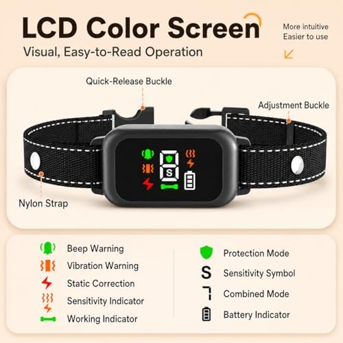 Smart Bark Collar for Large Medium Small Dogs, Anti Barking Device with 6 Training Modes, Exclusive Forced Bark-Stopping, Rechargeable IP67 Waterproof Bark Collar with 7 Sensitivity