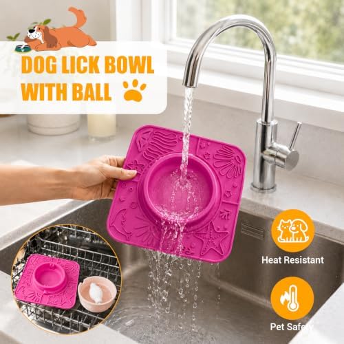 Slow Feeder Dog Bowl with Rolling Ball, 2 in 1 Dog Lick Bowl with Mat