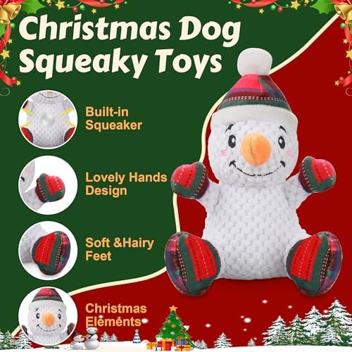 Newget Christmas Squeaky Dog Toys, Plush Dog Chew Toys with Crinkle Paper