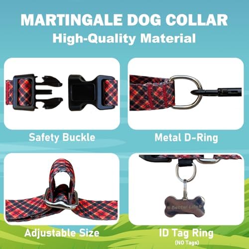 Christmas Martingale Collar for Dogs with Buckle, Red Plaid, L