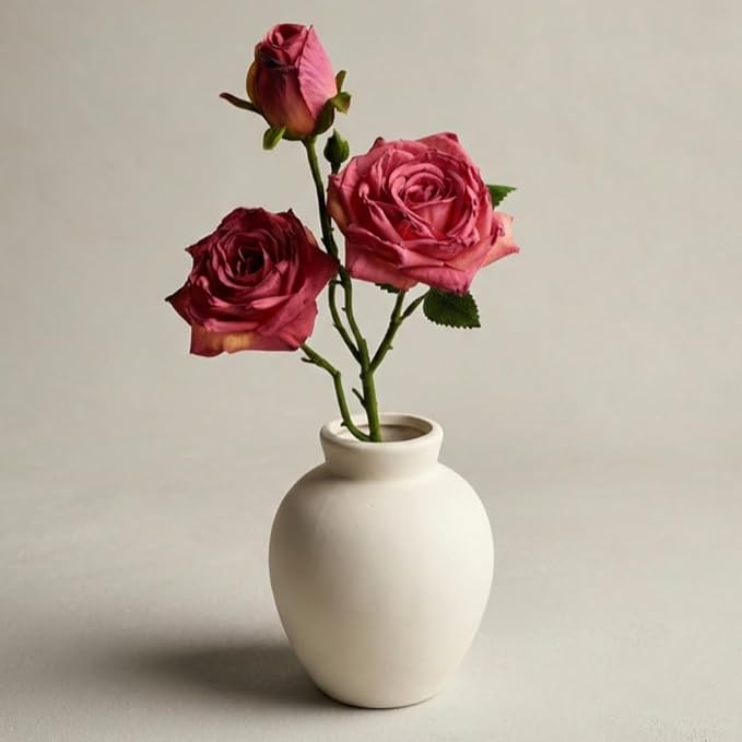 Ceramic Vase | 6 Inch White Vase Pottery Rustic Farmhouse Boho Vase for Home Decor, Table, Living Room, Bathroom, Shelf, Mantel Decoration, Wedding (6'' Retro)