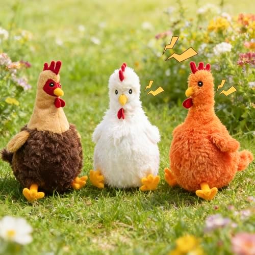 Squeaky Stuffed Dog Toys – Fat Plush Chicken Chew Toy, Cute & Funny Interactive Puppy Toy for Small, Medium & Large Dogs(Brown Chick)