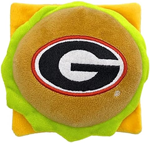 NCAA Georgia Bulldogs Cheeseburger Plush Dog & CAT Squeak Toy- Cutest Stadium Hamburger Snack Plush Toy for Dogs & Cats with Inner Squeaker & Beautiful Football/Basketball Team Name/Logo