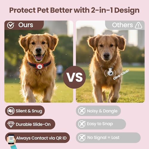 for air tag Dog Collar Holder with QR ID, Durable & Waterproof Silicone for air tag Case Accessories, Scan Alert, Instant Location, Pet Online Profile, Contacts Info (1 Pack, Red)