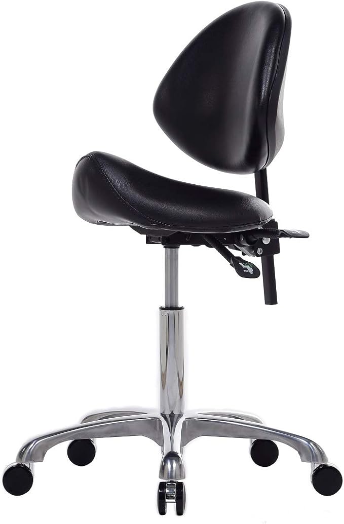 Hydraulic Saddle Rolling Adjustable, Heavy-Duty (350 lbs) Stool Chair for Beauty Salon Massage Dental Clinic Home Office Use (Black)