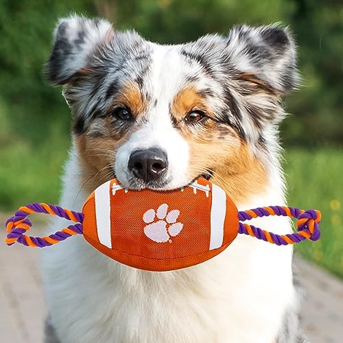 NCAA Clemson Tigers Football Dog Toy, Tough Quality Nylon Materials, Strong Pull Ropes, Inner Squeaker, Collegiate Team Color