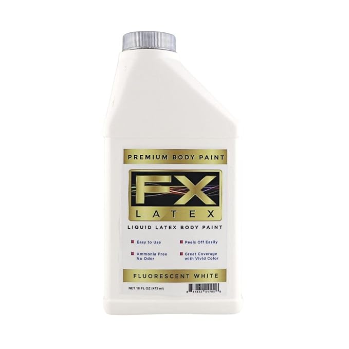 Liquid Latex - Face and Body Paint, Ammonia Free, Easy On and Off, Cosplay Makeup, Create Professional Monster, Zombie Arts 16 Oz (Fluorescent White)