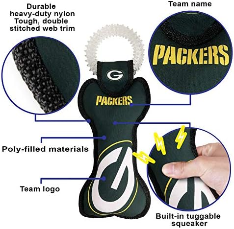 Pets First NFL Green Bay Packers Dental Dog TUG Toy with Squeaker. Tough PET Toy for Healthy Fun, Teething & Cleaning Pet's Teeth & Gum. (GBP-3310)