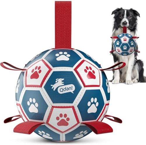 QDAN Dog Balls, 6 Inch Dog Soccer Ball with Straps, Herding Balls for Dogs