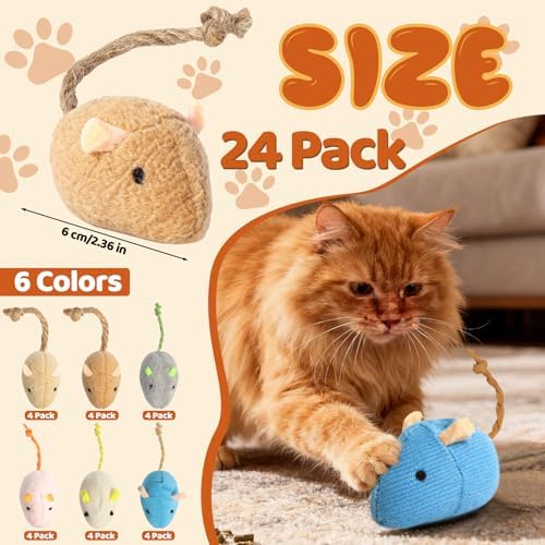 24 Pack 2.36" Colorful Cat Mouse Toy with Catnip for Indoor Cats