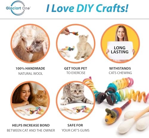 Glaciart One Indoor Catnip Cat Toy Pack - 7pc | Kitty Toys Include Wool Springs, Swabs & Mouse | for Activity, Exercise & Play | Filled w/Organic Catnip to Excite/Calm Pet | Great Gift Idea