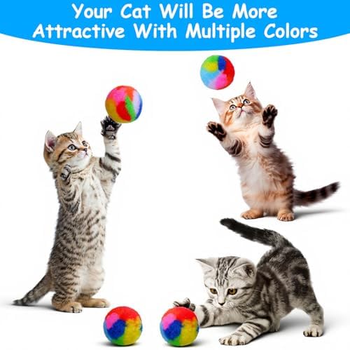 40 Pcs Soft Plush Cat Ball 1.7Inch Rainbow Pom Pom Cat Toy Balls Fuzzy Kitty Chase Yarn Puffs for Pet Interactive Playing Exercising Training Assorted Color Lightweight