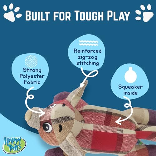 Happy Tails 10" Wolf Squeaky Dog Toy for Medium-Large Dogs Polyester with Reinforced Stitching - Durable and Interactive