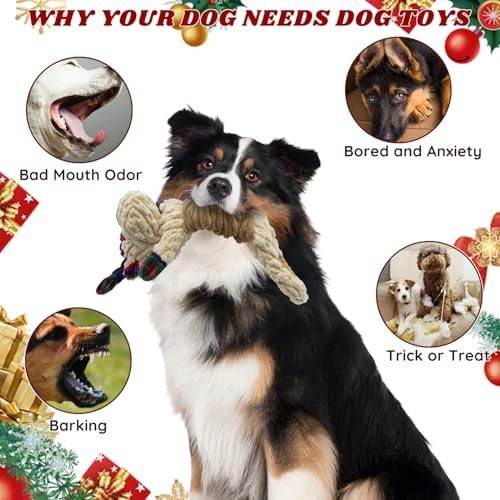 Christmas Squeaky Dog Toy-Festive Elk with Crinkle and Pull Ring