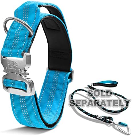 Black Rhino - Tactical Dog Collar Ultra-Soft Neoprene Padded Dog Collars for Medium, Large, XL Dogs | Heavy Duty Metal Buckle | Padded Handle for Dog Training (Large, Sport Blue)