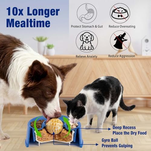 2026 New Dog Lick Bowl, Rolled Ball-in Slow Feeder for Liquid and Thick Treat, Interactive Dog Lick Bowl with 5/6 Cup Yogurt Licking Toy, Bone Broth for Large Medium Small Dogs and Cats Blue