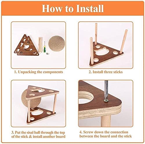 Cat Scratcher Toy,Natural Sisal Rope Cat Scratching Ball Scratcher Toy with Ball for Cats& Kittens&Dogs&Puppy, Interactive Solid Wood Scratcher Pet Toy Suitable for Small Cats and Dogs (Large)