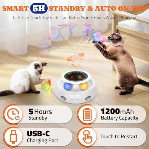 Pawtners Cat Toys, Automatic Interactive Kitten Toys for Indoor Cats, White