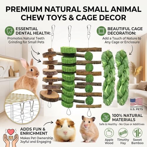 5pcs Hanging Rabbit Chew Toys Hay Ball Apple Stick Wood Pet Snack