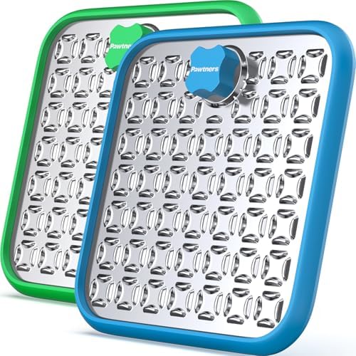 Pawtners Stainless Steel Large Lick Mat for Dogs, 2 Pack, Blue+Green