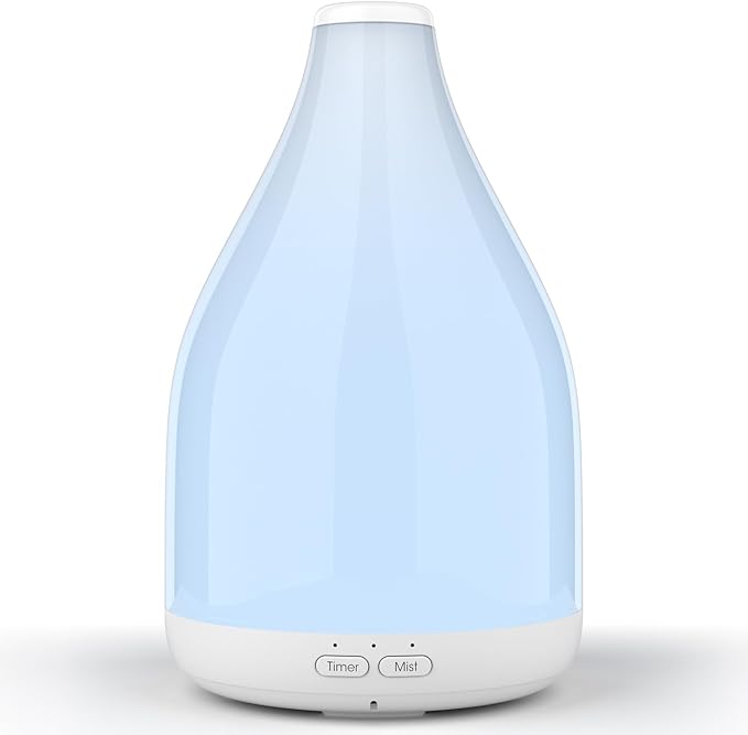 Essential Oil Diffuser for Large Room, Modern Stylish Aroma Diffusers Home Decoration, 12 Hours Cool Mist Ultrasonic Humidifier, Colorful Ambient Light & 1-3-6H Timer Off, White