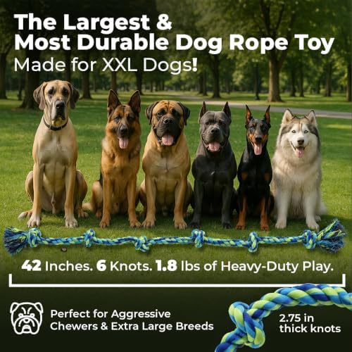 Pacific Pups Products Giant Dog Tug of War Rope Toy, 42 inch, 6 Knots, Neon
