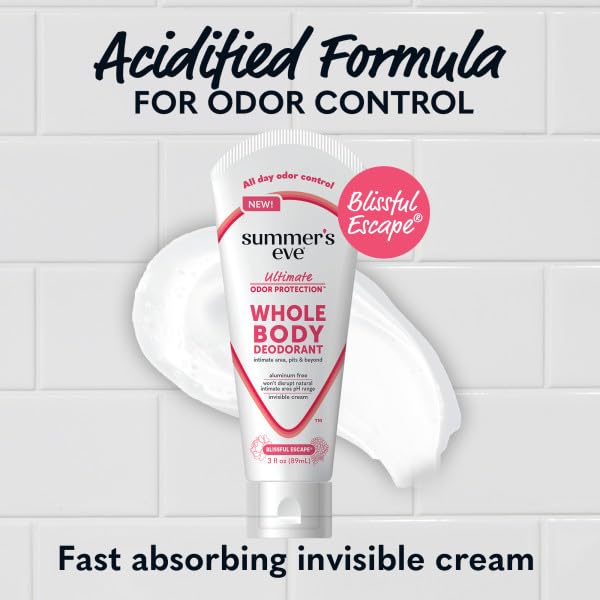 Summer’s Eve Ultimate Odor Protection Whole Body Deodorant Cream, Blissful Escape, Aluminum Free, All Day Odor Control, Invisible Cream, 3 Ounce (Pack of 2)