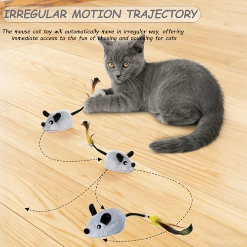 Interactive Mouse Cat Toy, Automatic Moving Fake Rat Mouse Cat Toy, Realistic Rechargeable Dog Mouse Toy with Sound & Feather & Bell, Prank Joke Scary Trick Rats for Cats Dogs