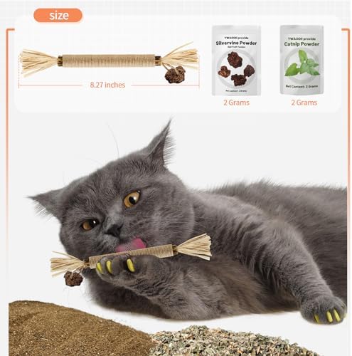6 Silvervine Sticks Cat Toys with Catnip & Silvervine Powder Set