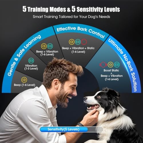Bark Collar for Small Medium Large Dogs with 5 Training Modes, Purple | AI Bark Recognition, Effective Anti Barking Device with 5 Sensitivity Levels, Rechargeable IP67 Waterproof Anti Bark Collar