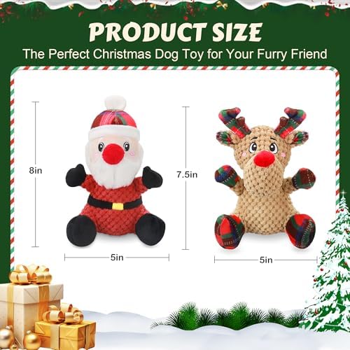 Newget 2Pcs Christmas Squeaky Dog Toys, Plush Dog Toys with Crinkle Paper