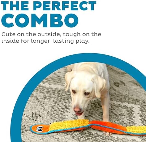 Outward Hound Durablez X-Large Nubby Snake Stuffing-Free Squeaky Plush Dog Toy for Puppies & Dogs - Interactive, Soft Yet Tough, No Mess, Jumbo Squeaker, Long-Lasting Play, 39 inch, Orange