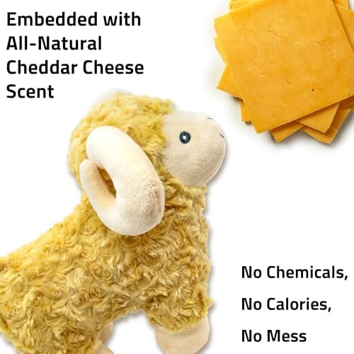 Playology Plush Ram Dog Toy - Squeaky Dog Toy - Jumbo, Cheddar Scent