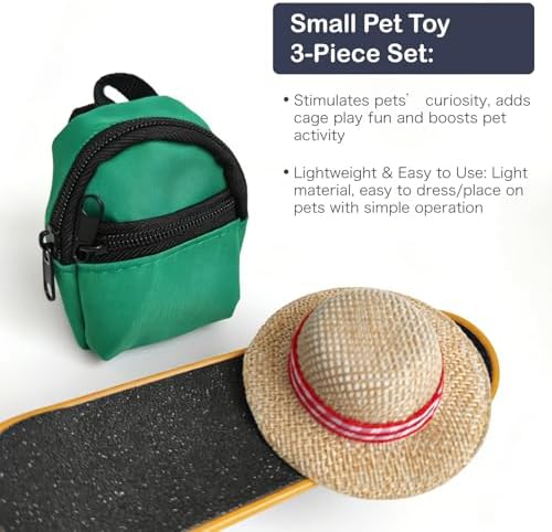 3 Pack Bearded Dragon Toy Set Includes a Bearded Dragon Backpack, an Adjustable hat, and a mini Skateboard Toy, for Small Reptile Pets Such as Lizards, Hamsters, Parrots, and Turtles.（Green）
