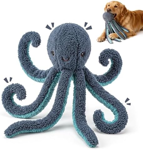 ALL FOR PAWS Octopus Squeaky Dog Toy, Plush Dog Toy for Small Medium Large Dogs, Fetch Toy with Squeaker & Crinkle