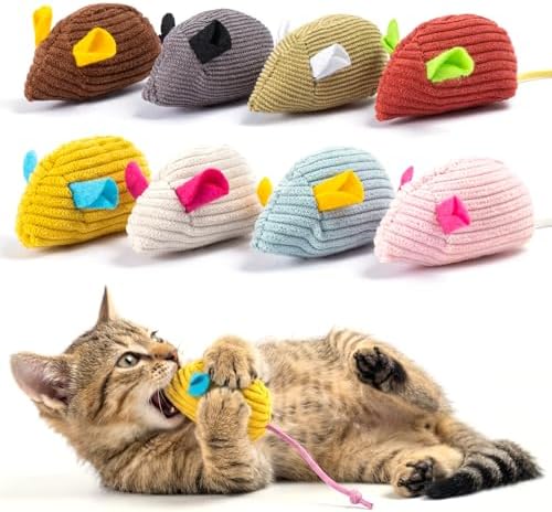 8Pcs Catnip Cat Mice Toys Interactive Mouse Cat Toy for Indoor,Adult & Kitten Cat Toys for Playing, Chewing & Teeth Cleaning