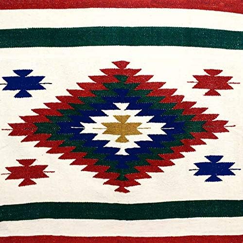 Open Road Goods Aztec Navajo Style Blanket, Throw, or Yoga Bolster - Handwoven Mexican Diamond Blanket (White Fiesta Blanket)