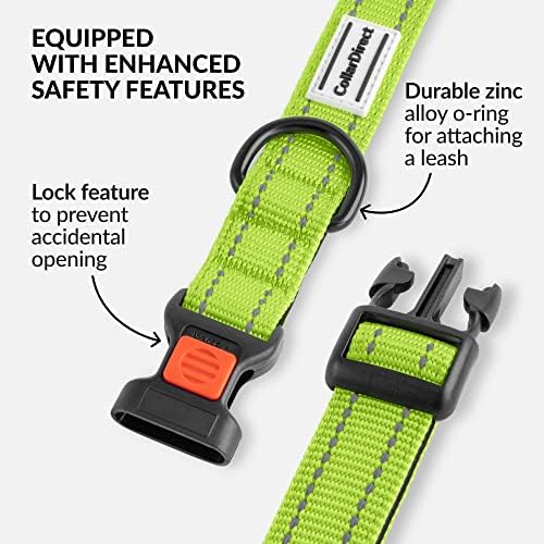 Reflective Dog Collar, Quick-Release Buckle (Lime Green, 10-13 Inch)