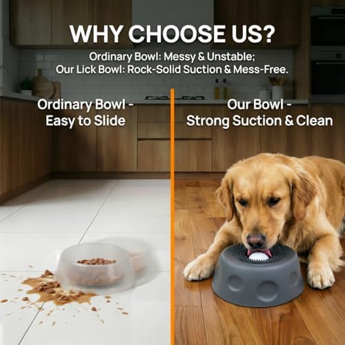 Slow Feeder Lick Bowl with Rolling Ball, Anti-Slip, Gray