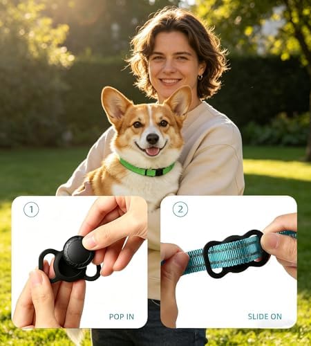 GPS Tracker for Dogs/Cats, Smart Collar with Real-Time Location - Pet Location Tracker with Holder, No Monthly Fee/No SIM Card, Works with iOS Find My, Ultra-Slim, IP68 Waterproof,Compact Design