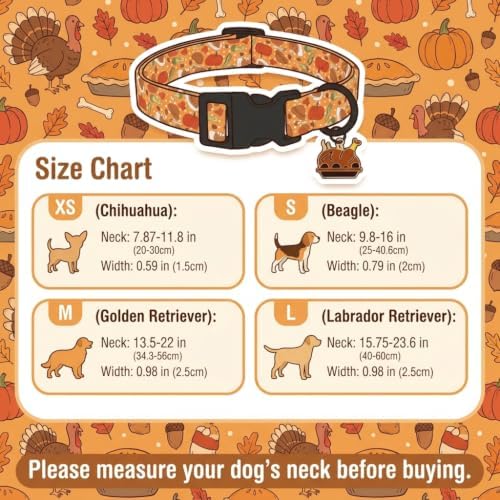 Fall Dog Collar, Thanksgiving Dog Collar for Medium Dog, M