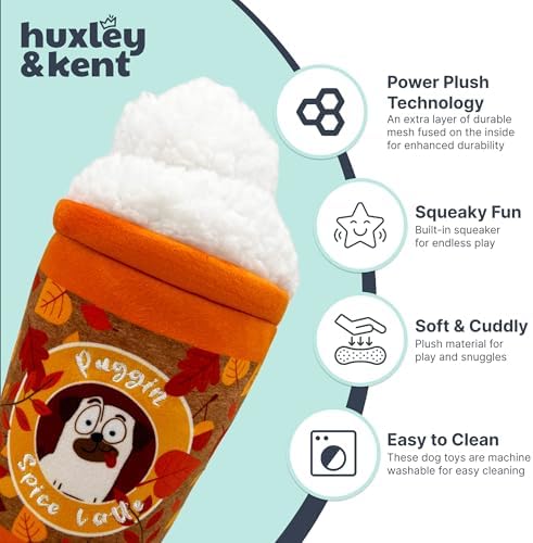Huxley & Kent Power Plush Squeaky Dog Toy, Puggin Spice Latte, Large
