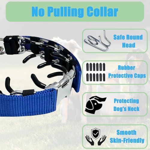 Prong Training Collar for Dogs, Rotating Ring Welding, Adjustable Dog Training Pinch Collar with Quick Release Buckle, for Small Medium Large Dogs